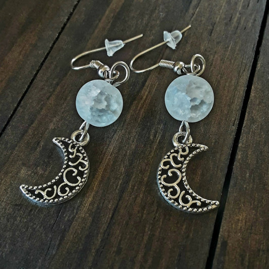 Moon earrings with crackle Quartz