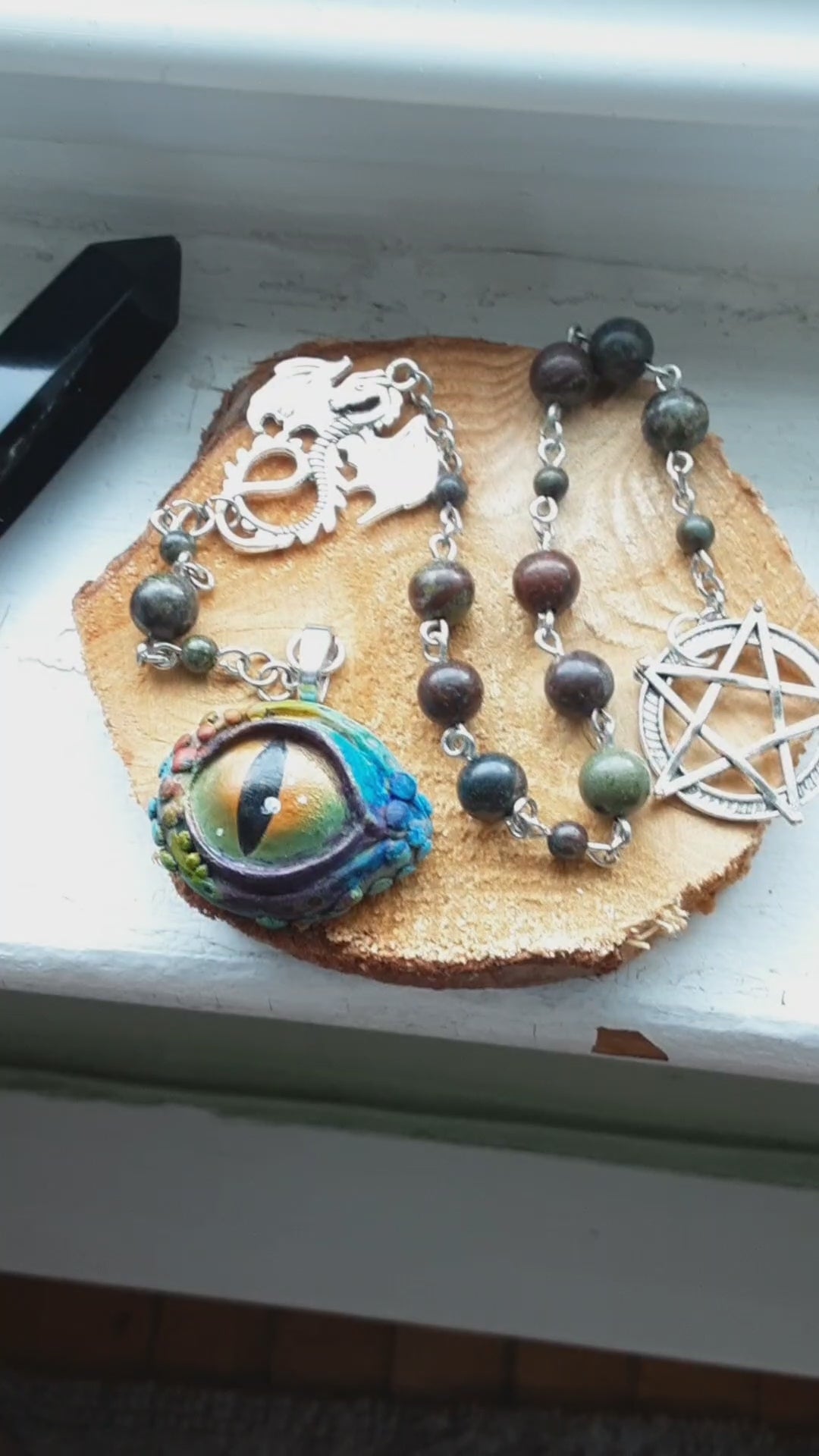 Dragon prayer beads Pagan prayer ladder with Dragon eye 