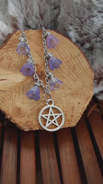 Pentacle necklace with purple flowers