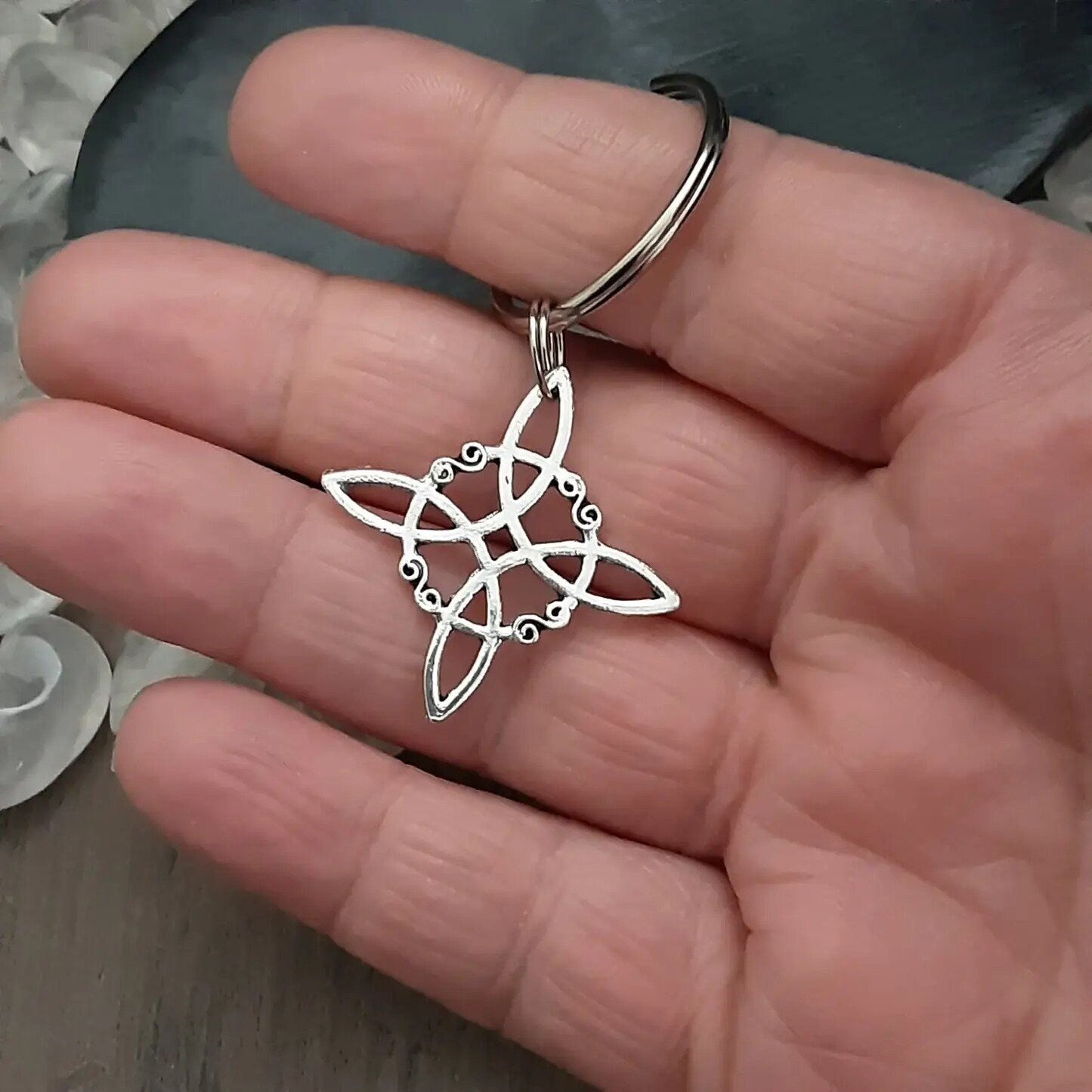 Witches Knot Protection Amulet Keychain Silver Pagan Witch Accessory Witchcraft Gift