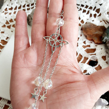 Witch knot suncatcher Protection Pagan Home Decor Sparkly Star Moon Charm Dangles