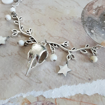 Stag Raven Antler Necklace set, Horned God Full Moon Gothic Occult Jewelry Witchy Star and Moon Phases, Triple Moon Goddess