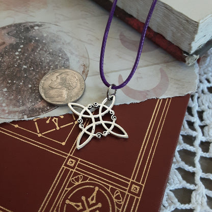 Witches Knot Protection Amulet Necklace Purple cord, Pagan Witch Accessory, Magic Jewelry Minimalist, Witchcraft Gift