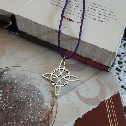 Witches Knot Protection Amulet Necklace Purple cord, Pagan Witch Accessory, Magic Jewelry Minimalist, Witchcraft Gift
