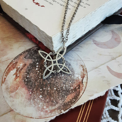 Witch knot protection necklace Pick Length Pagan Gift Witchcraft Magic Accessories, Larger style, Rhodium Plated Chain and pendant