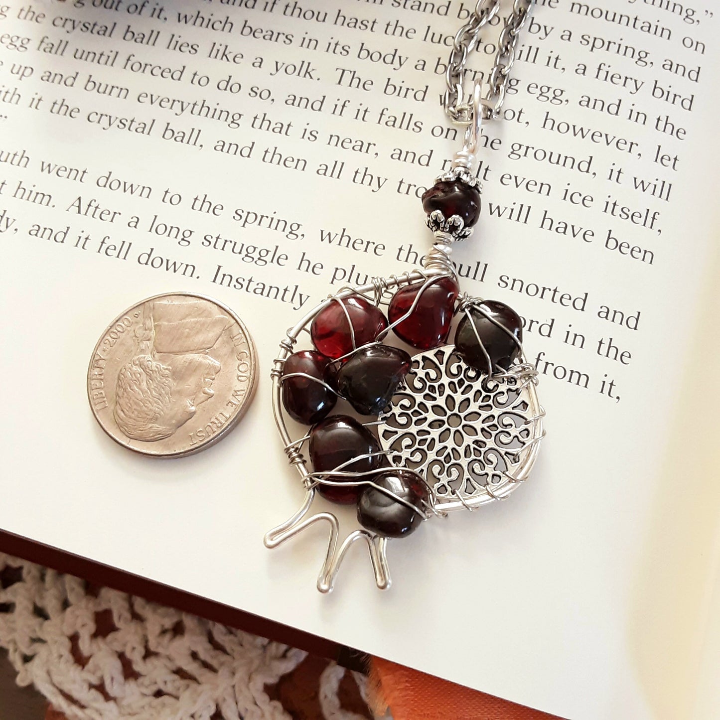 Persephone's Pomegranate Necklace with Garnet, Pagan Goddess Dedication Jewelry, Forbidden Fruit, Gemstone of Passion, Self Love, Courage