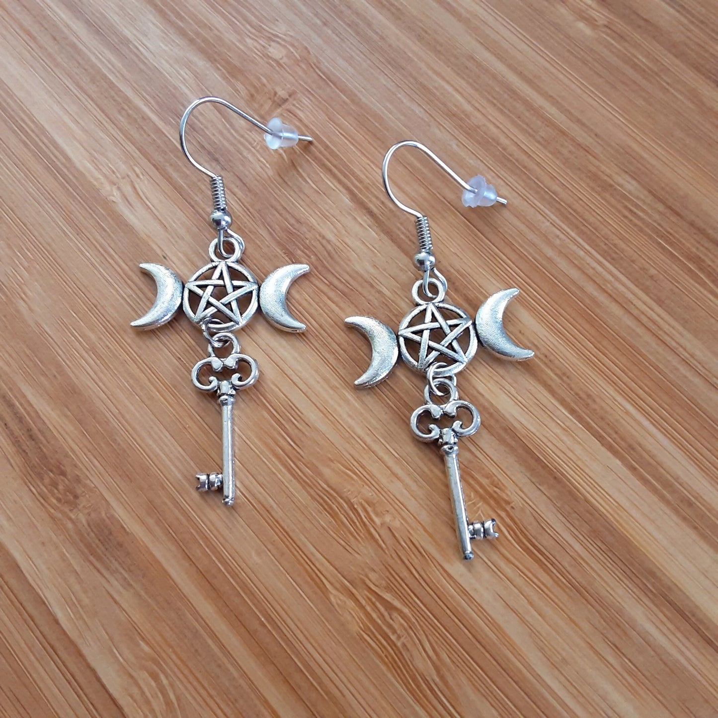 Hekate key earrings Triple Moon Goddess Pagan jewelry