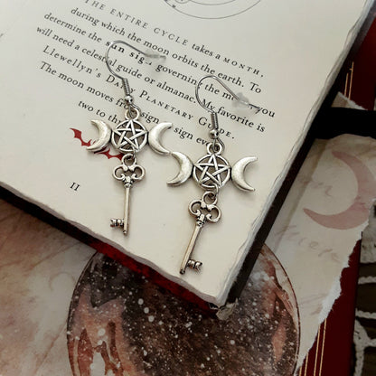 Hekate key earrings Triple Moon Goddess Pagan jewelry