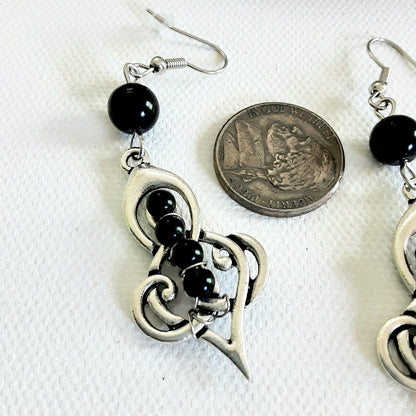 Celtic knotwork earrings with Obsidian bead detailing Protection Magic long Witchy earrings