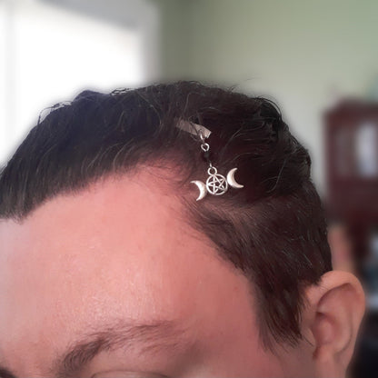 Triple Moon Goddess hair clip set Protection Magic accessories, Clip on Pagan charms Set of 2 Hidden magic idea Hekate hair piece
