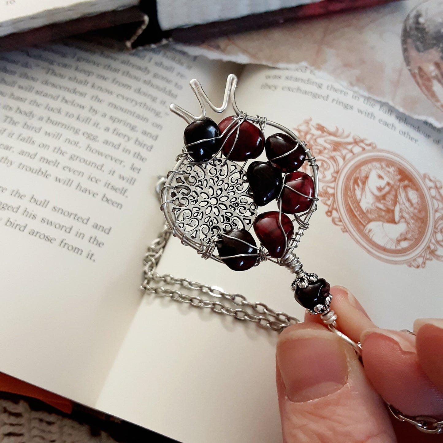 Persephone's Pomegranate Necklace with Garnet, Pagan Goddess Dedication Jewelry, Forbidden Fruit, Gemstone of Passion, Self Love, Courage