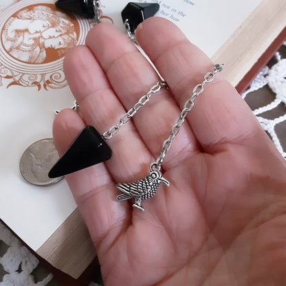 Obsidian Pendulum, Choose Raven, Pentacle of Witch knot, Divination Tool, Mini Obsidian Point Pendant Chain, Yule Gift idea