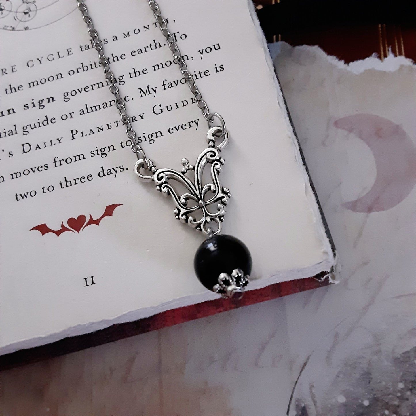 Obsidian Necklace Protection Stone Gothic Wedding Jewelry Victorian Gothic  Dark Academia vibes Dainty Witchcraft necklace Gothic Gift Idea