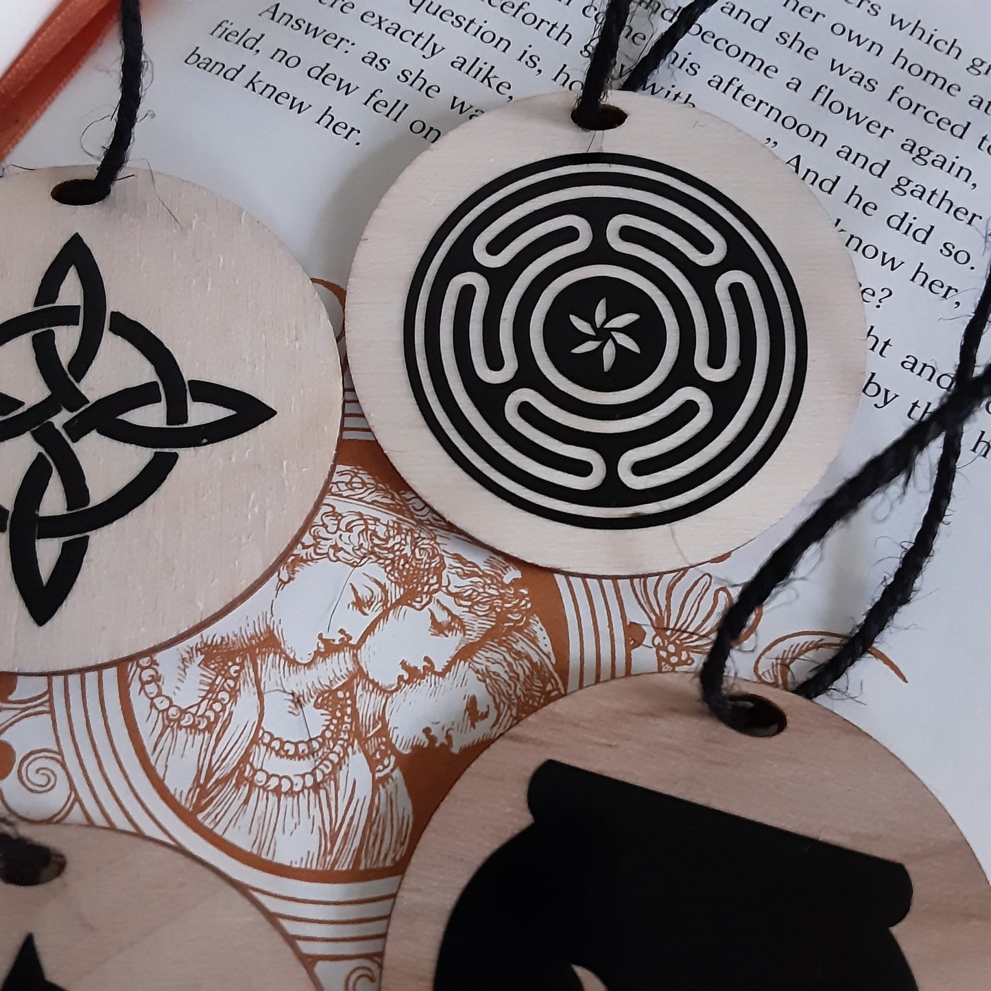 Yule ornament 1 pc wooden decor Cauldron Triple Moon Witch knot Moon Phase Hecate&#39;s Wheel Pagan Holiday decor Witchy Gothic vibes