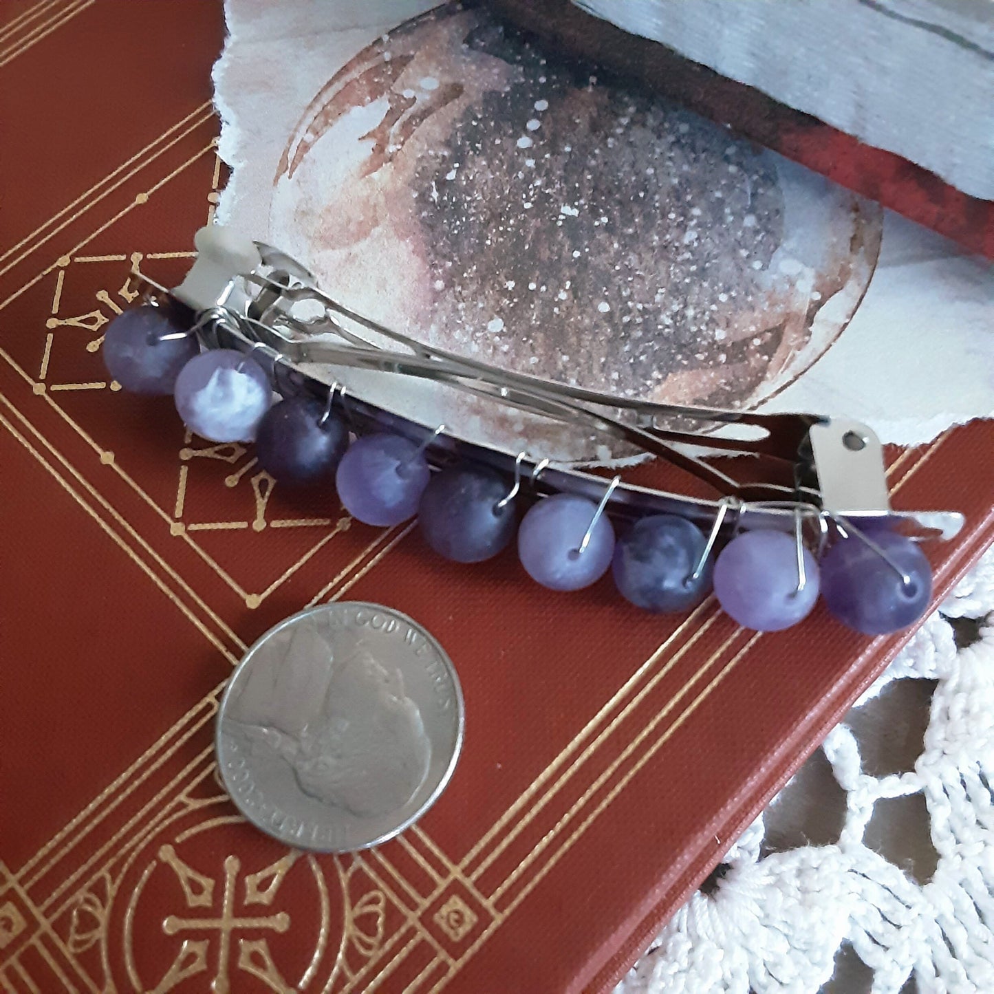 Purple barrette Amethyst beaded hair clip