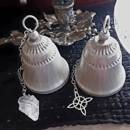 Witch bell, Clear Quartz for Amplifying and Cleansing or Witch knot for protection, Large Altar Bell, Pagan Magic tools, Sound cleansing