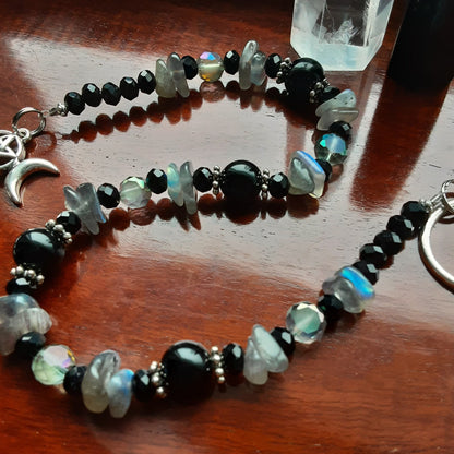 Hekate Prayer Beads, Witch&#39;s Ladder with Obsidian for Protection and Labradorite for Enhanced Communication, Hellenistic Goddess