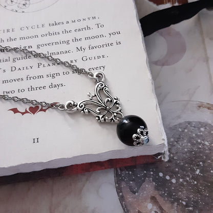 Obsidian Necklace Protection Stone Gothic Wedding Jewelry Victorian Gothic  Dark Academia vibes Dainty Witchcraft necklace Gothic Gift Idea