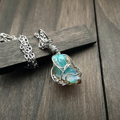 Raw Opal Pendant Necklace, Grade AA Welo, Stainless steel Hypoallergenic necklace, October Birthstone Jewelry, Gift idea