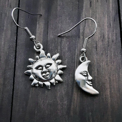 Sun and moon earrings Mismatched Celestial core vibes