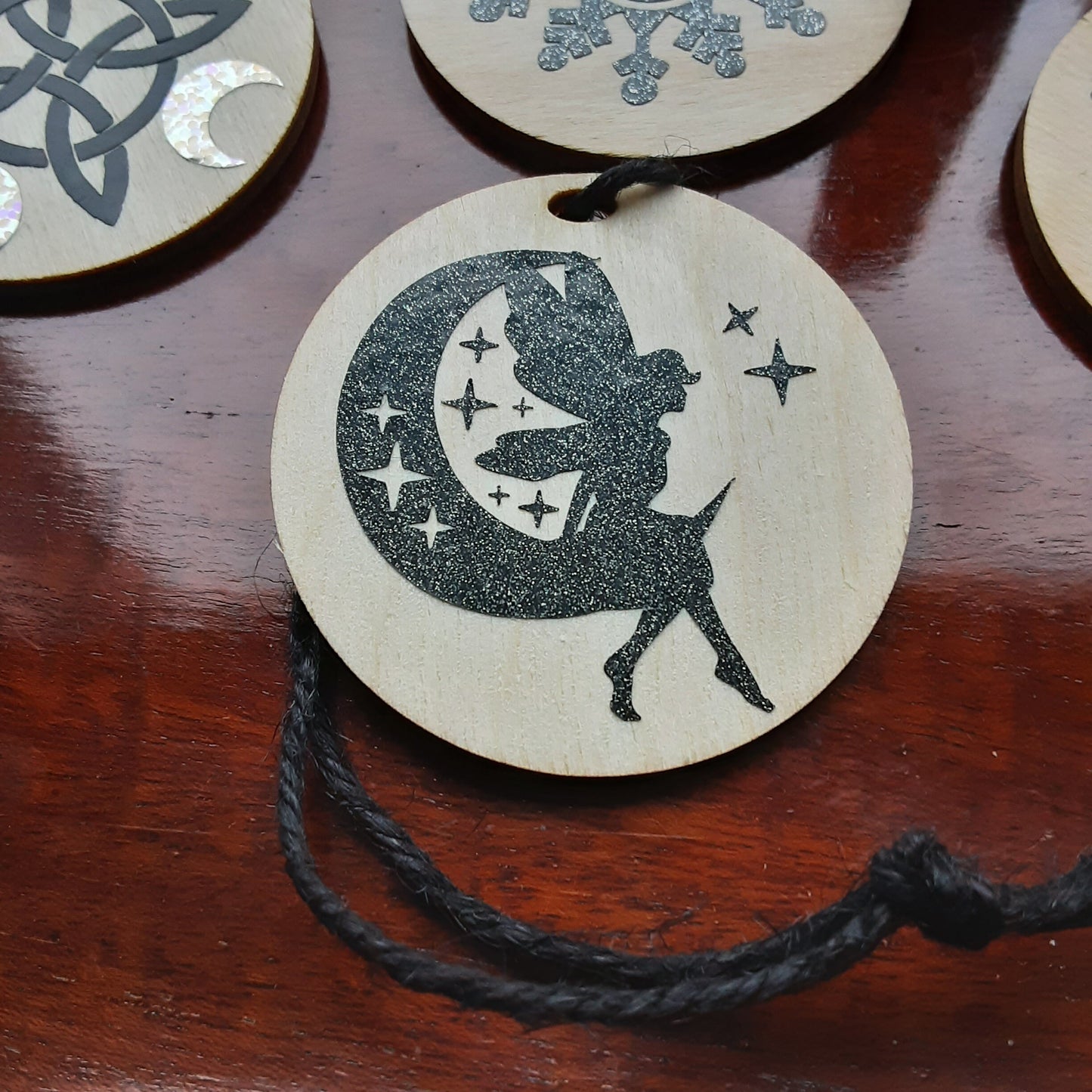 Yule ornament, 1 pc wooden decor, Pentacle snowflake, Witch knot, Bunny, Fairy,Pagan Holiday decor, Witchy Gothic vibes