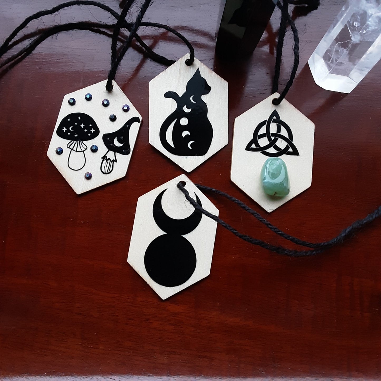 Yule ornaments, 1 pc wooden decor, Triquetra, Black Cat, Mushroom, Horned God Pagan Holiday decor, Witchy Gothic vibes, Pagan
