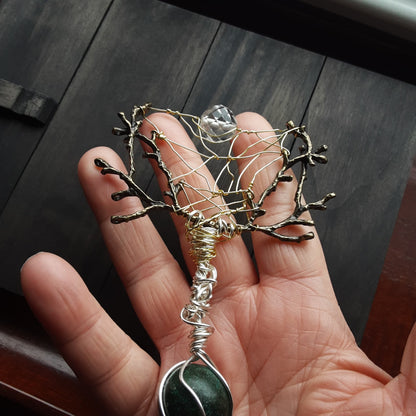 Wand with Antlers Clear Quartz and wire wrapped Agate One of a kind Altar Tool
