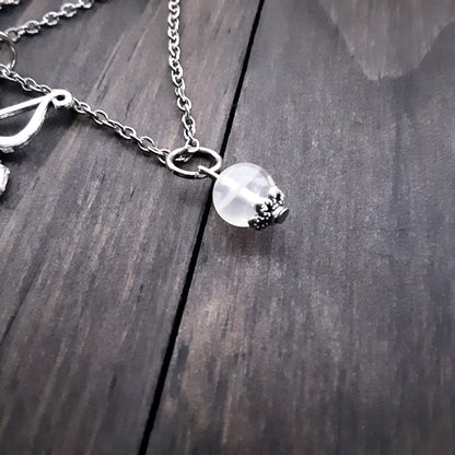Artemis necklace Greek Goddess of the Hunt and animals charm necklace with bow and arrow, crescent moon and clear Quartz, Pagan Jewelry