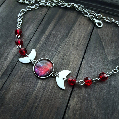 Triple Moon Goddess necklace Blood moon Dark Gothic Witchy Vibes Adjustable Plus Size Choker