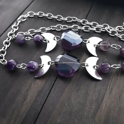 Moon phase and pentacle necklace Amethyst Witchy style