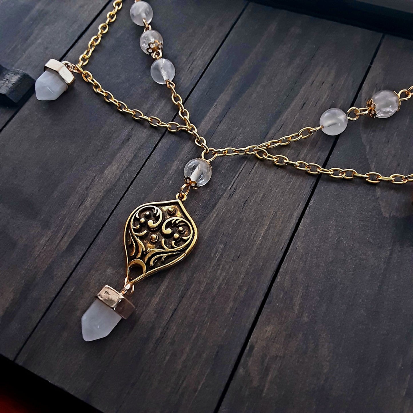 Witchy Wedding Necklace Clear Quartz points Adjustable plus size choker necklace Renaissance Faire jewelry